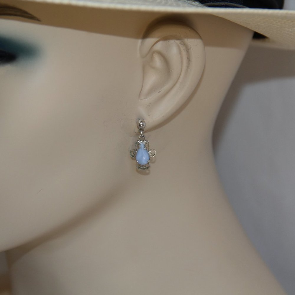 Vintage Sterling Silver Blue Opalescent Earrings